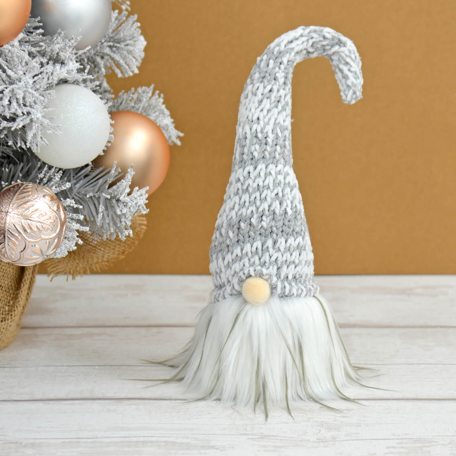Mr Crimbo Fabric Gonk Grey Tall Hat Christmas Gnome Decoration 30cm - MrCrimbo.co.uk -XS7233 - Light Grey